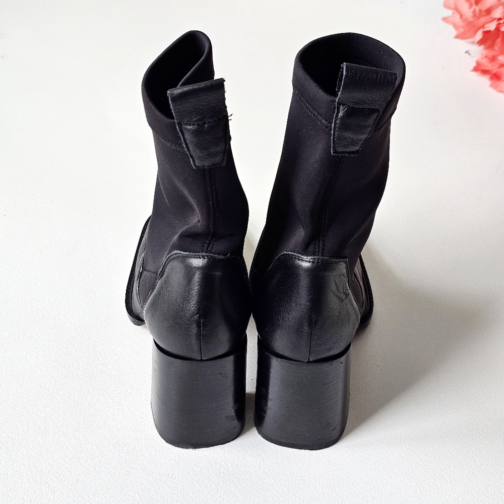 ASOS Black Leather Ankle Sock Boots Square Toe Block Heel Spain Made UK 7 US 9 - Picture 6 of 13